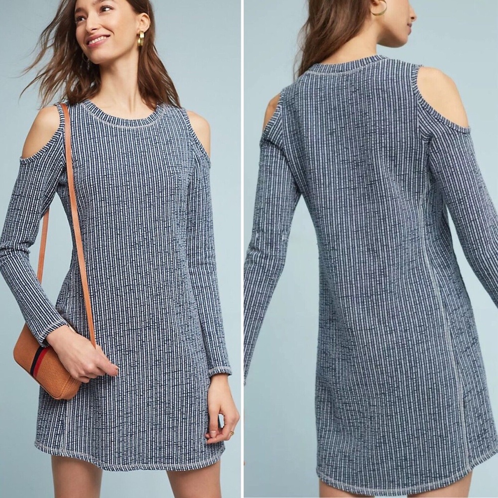 Anthropologie by Sol Angeles Textured Knit Open Shoulder Dress Size Medium